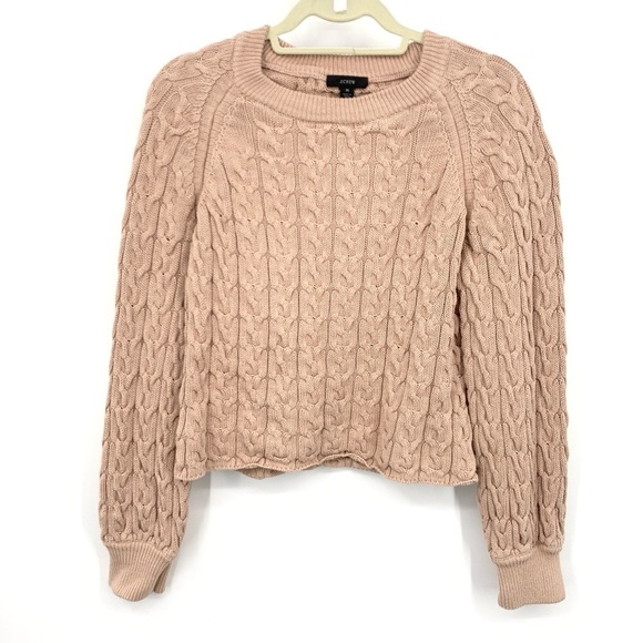 J Crew Women Size Medium Sweater Mauve Brown Cable Knit Crewneck Relaxed Fit Top - Picture 3 of 9